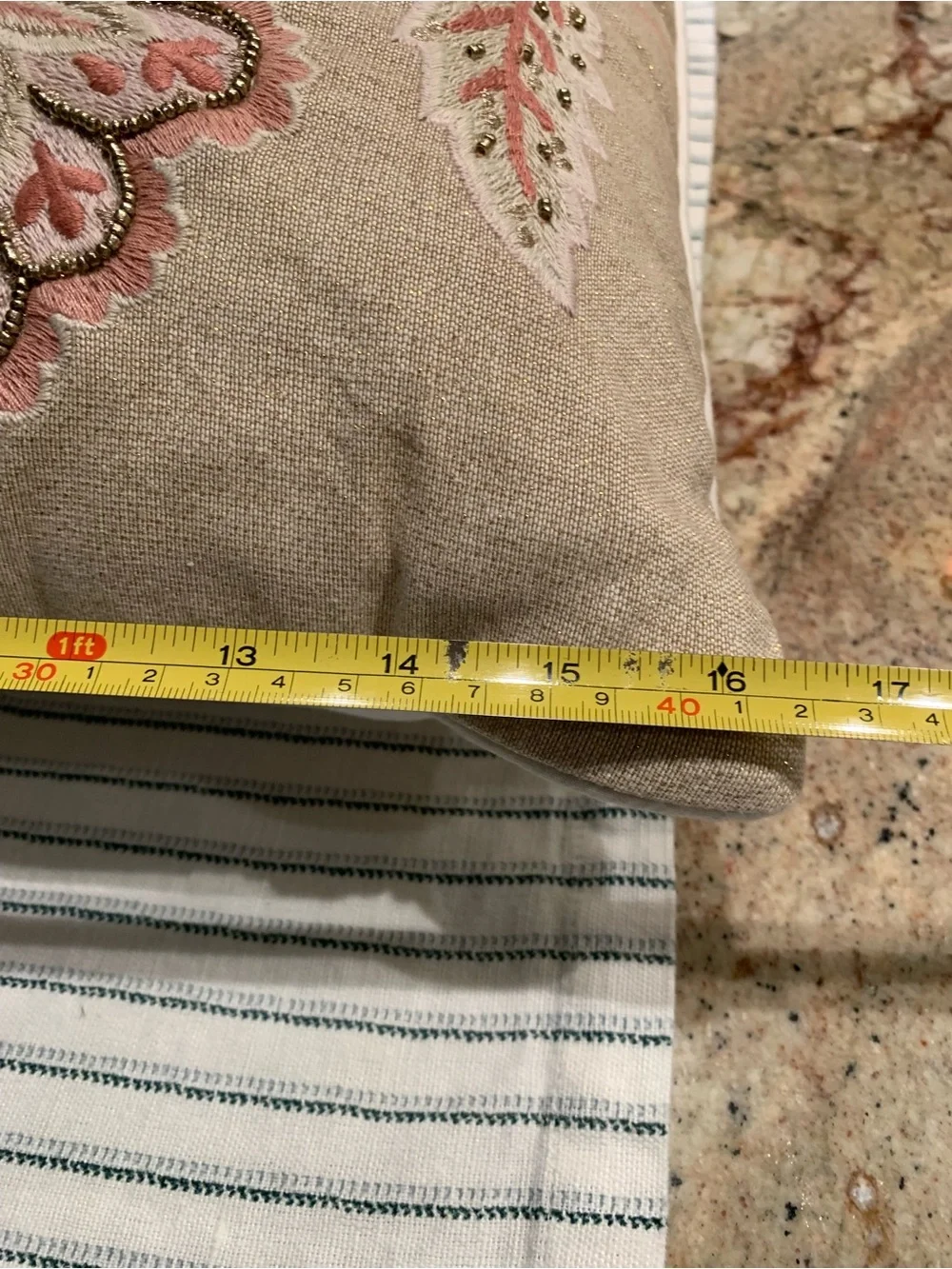 Pier 1 Embroidered Pillow with Pink Floral Accents